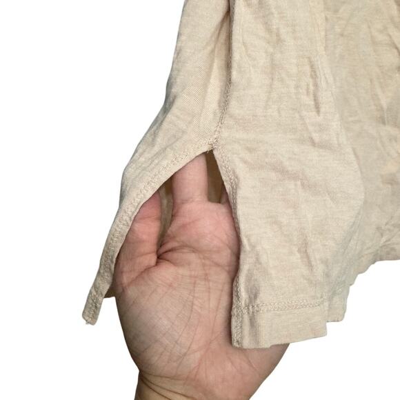 Aerie Beige Henley Pocket Tee XS Ruched Sleeves Slub Cotton Soft Lounge Oversize - Picture 6 of 7